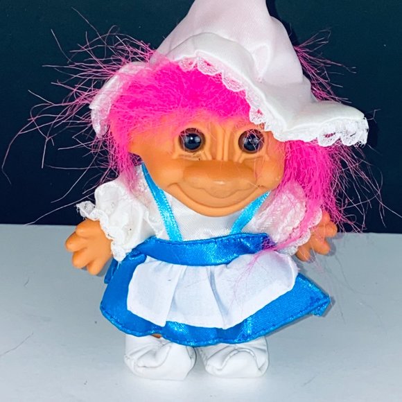 Russ Troll Doll Pink Hair Blue White Dress Hat Pretend Play Toy Figure - Picture 2 of 3